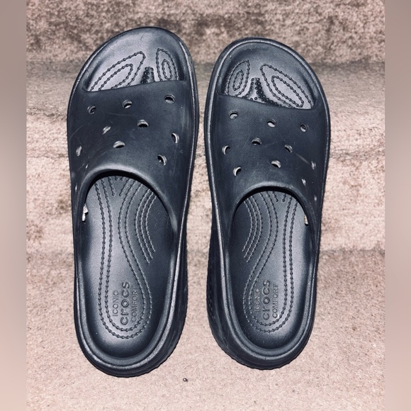 Crocs Stomp Platform Slide Sandals Womens Sz 8 Black Chunky casual iconic Shoes - Picture 5 of 9